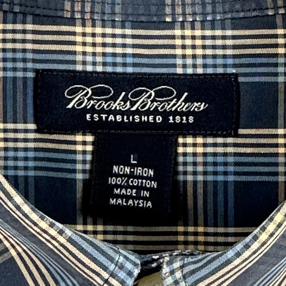 Brooks Brothers Mens Shirt L Blue Tan Plaid Button Down Long Sleeve - Picture 3 of 7